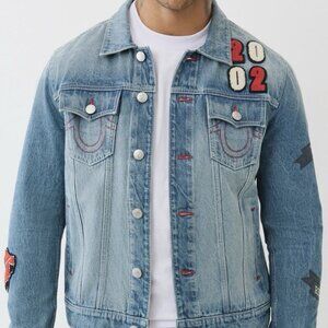 True Religion Jessie Patch Denim Jacket Light Autumn Walk Wash Size XL BNWT